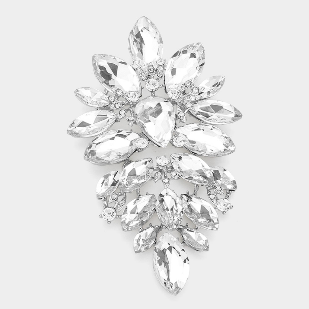 Oversized Crystal Brooch Pin Glass Statement Accessory Silver 40$